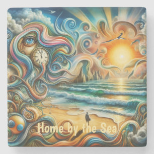 Timeless Reflections: Surreal Coastal Dreamscape Stone Coaster