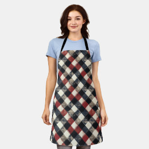 Timeless Retro Navy and Red Plaid Pattern  Apron