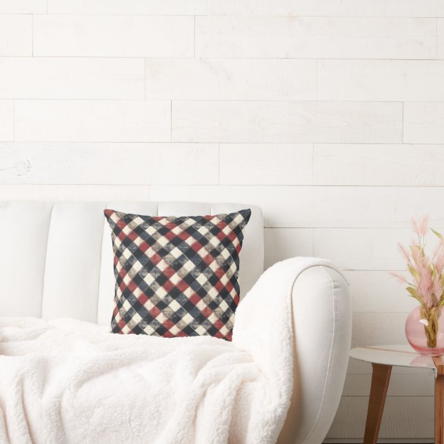Timeless Retro Navy and Red Plaid Pattern  Cushion (Couch)