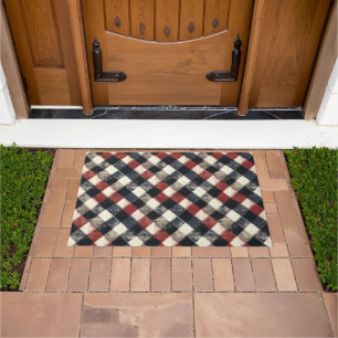 Timeless Retro Navy and Red Plaid Pattern Doormat