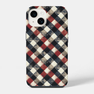 Timeless Retro Navy and Red Plaid Pattern iPhone 14 Case