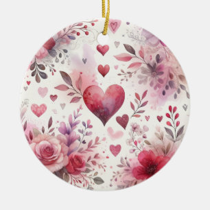 Timeless Romance: A Classic Valentine's Day Patter Ceramic Tree Decoration