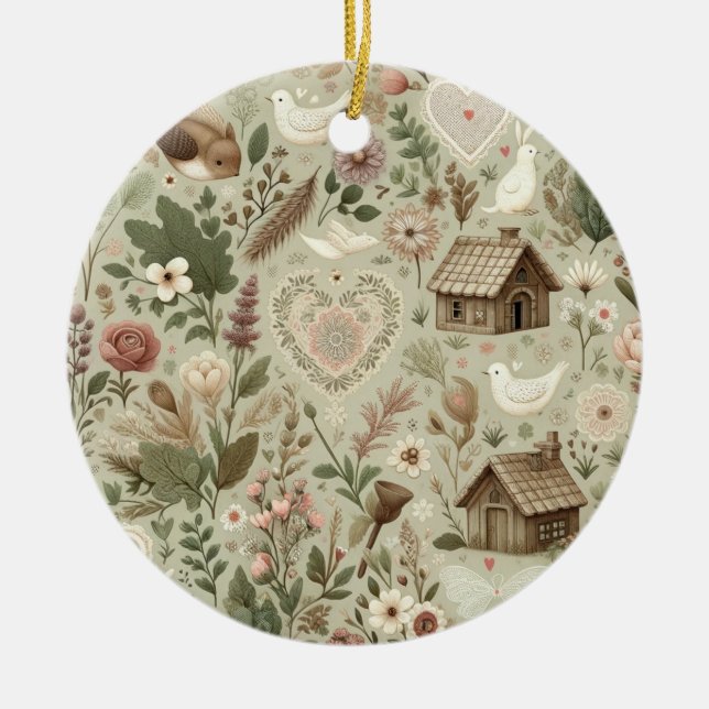 Timeless Romance: A Classic Valentine's Day Patter Ceramic Tree Decoration (Front)