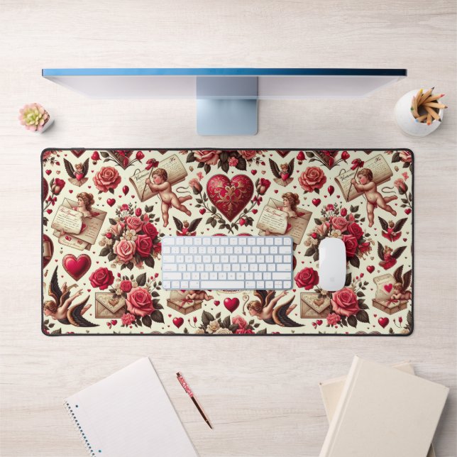 Timeless Romance: A Classic Valentine's Day Patter Desk Mat (Office 1)