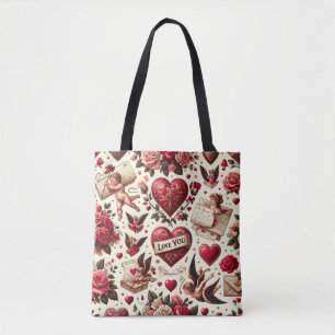 Timeless Romance: A Classic Valentine's Day Patter Tote Bag