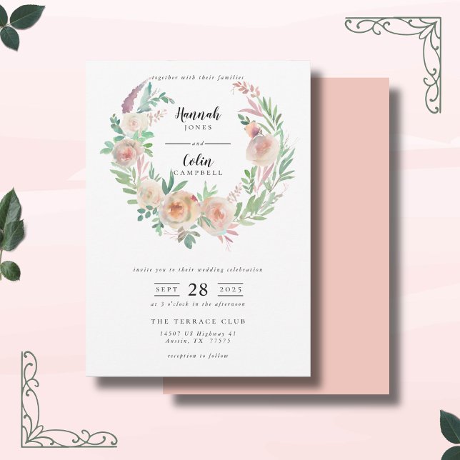 Timeless Romance Floral Wreath Wedding  Invitation (Creator Uploaded)