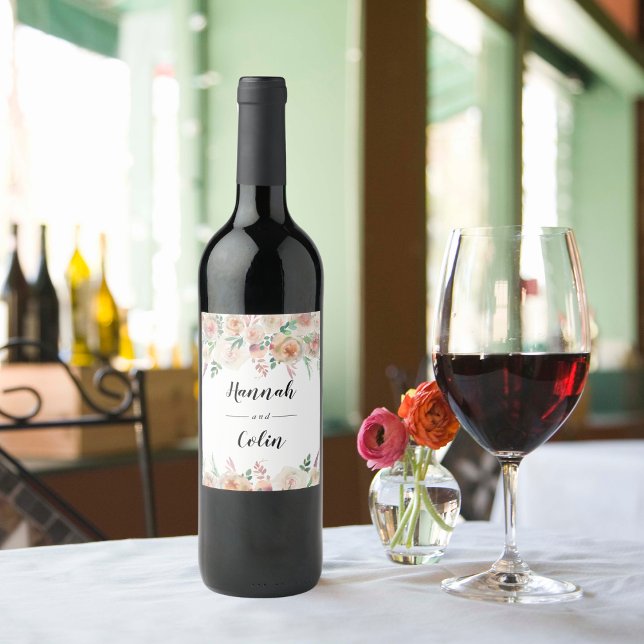 Timeless Romance Floral Wreath Wedding  Wine Label (Creator Uploaded)