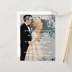 Timeless Romance: Watercolour Bride and Groom Announcement Postcard