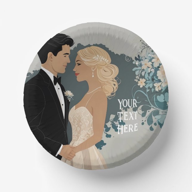 Timeless Romance: Watercolour Bride and Groom Art Paper Plate (Front)