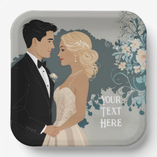 Timeless Romance: Watercolour Bride and Groom Art Paper Plate