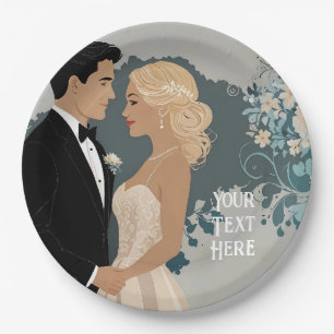 Timeless Romance: Watercolour Bride and Groom Art Paper Plate