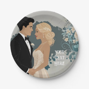 Timeless Romance: Watercolour Bride and Groom Art Paper Plate