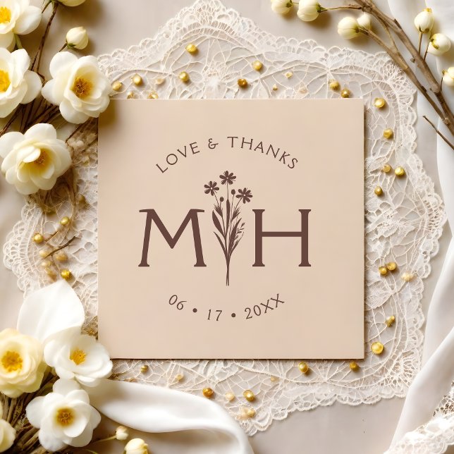 Timeless Romantic Stylish Chic Wedding Wildflowers Rubber Stamp (Timeless Romantic Stylish Chic Wedding Wildflowers Initials Monogram Rubber Stamp. )