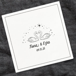 Timeless Romantic Swan & Stars Hand Drawn Wedding Napkin