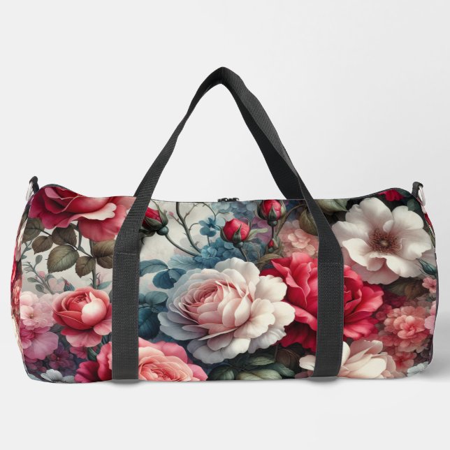 Timeless Rose Floral Charm Duffle Bag (Front)