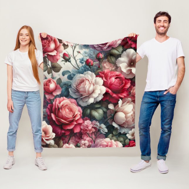 Timeless Rose Floral Charm Fleece Blanket (In Situ)