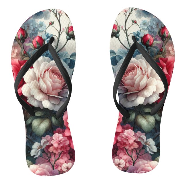 Timeless Rose Floral Charm Flip Flops (Footbed)