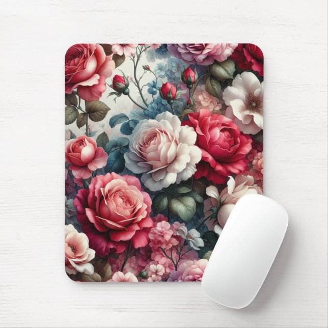 Timeless Rose Floral Charm Mouse Mat (With Mouse)