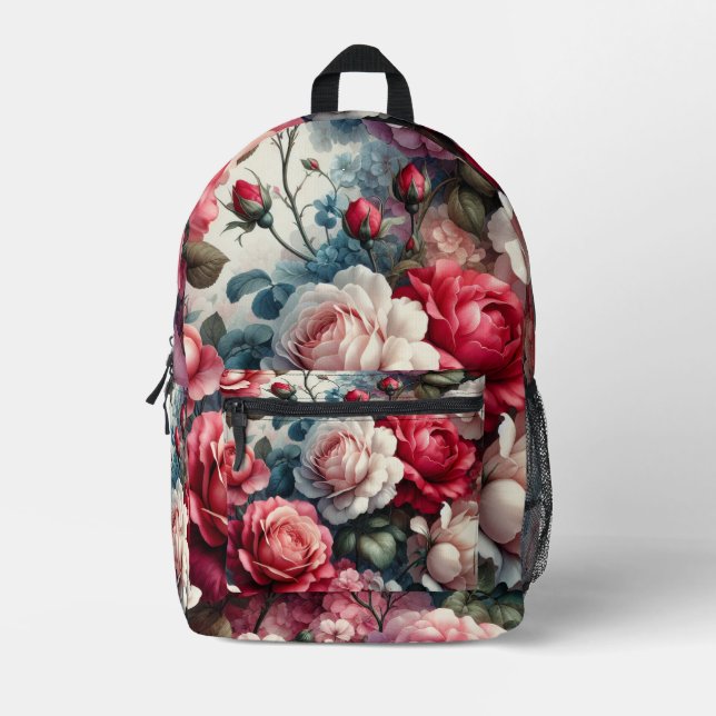 Timeless Rose Floral Charm Printed Backpack (Front)