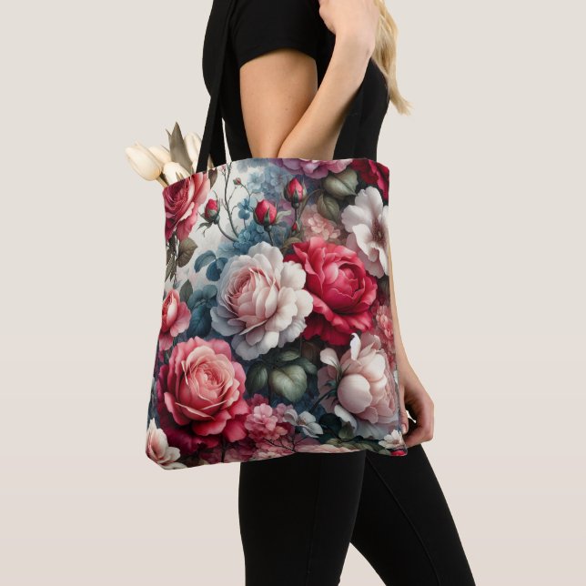 Timeless Rose Floral Charm Tote Bag (Close Up)