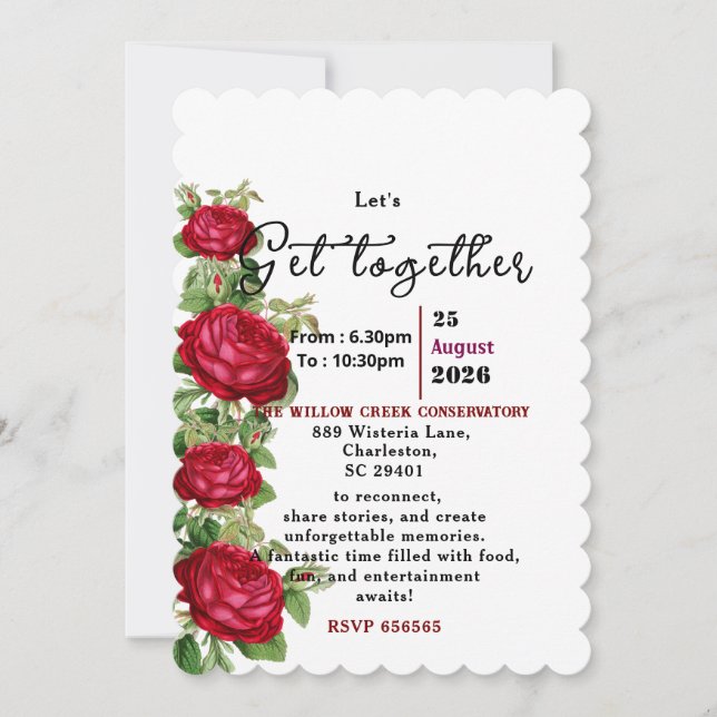 Timeless Roses Get-Together  Invitation (Front)