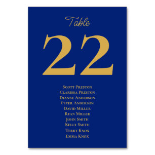 Timeless Royal Blue Gold Seating Assignment Table Number
