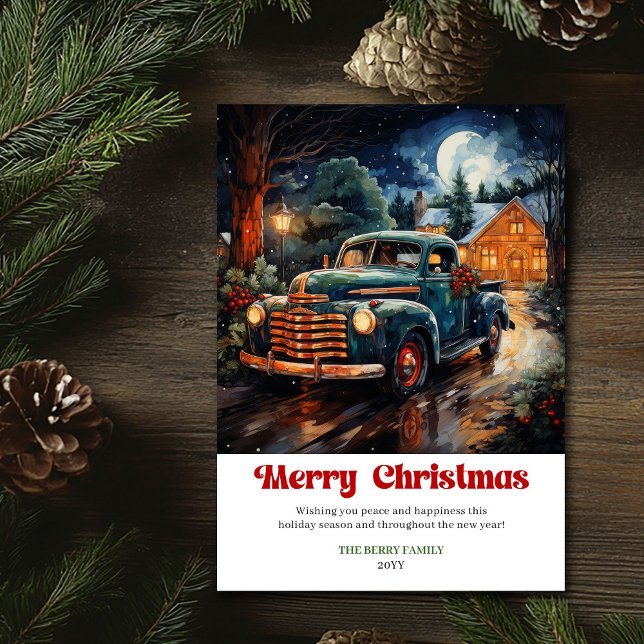 Timeless rustic Christmas scene nostalgic truck Holiday Card (Timeless rustic Christmas scene nostalgic truck)