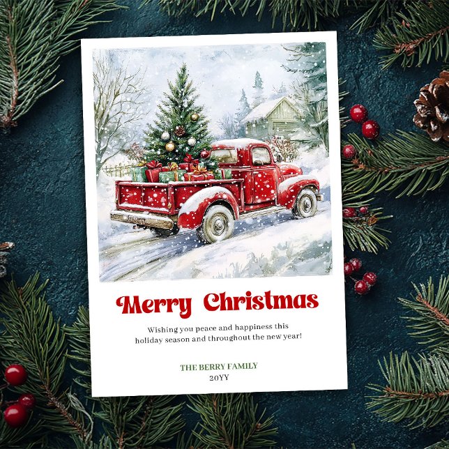 Timeless Rustic Red Truck Christmas Scene Greeting Holiday Card (Timeless Rustic Red Truck Christmas Scene Greeting Holiday Card )