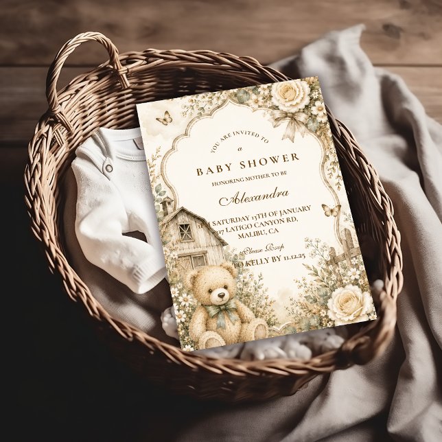 Timeless Rustic Teddy Bear Baby Shower Invitation (Creator Uploaded)