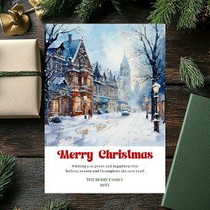 Timeless rustic winter scene bold playful festive  holiday card