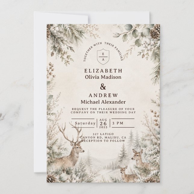 Timeless Rustic Winter Wedding Invitation (Front)