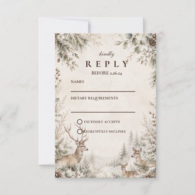 Timeless Rustic Winter Wedding RSVP Card (Front)