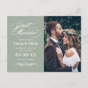 Timeless Sage Just Married Photo Announcement Postcard