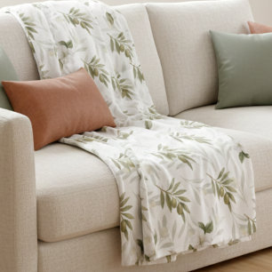 Timeless Sage Olive Wataercolor Chic  Fleece Blanket