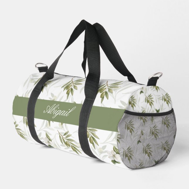 Timeless Sage Olive Watercolor Chic Name Duffle Bag (Right Corner)