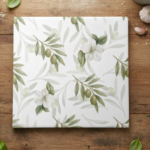 Timeless Sage Olive Watercolor Chic  Tile