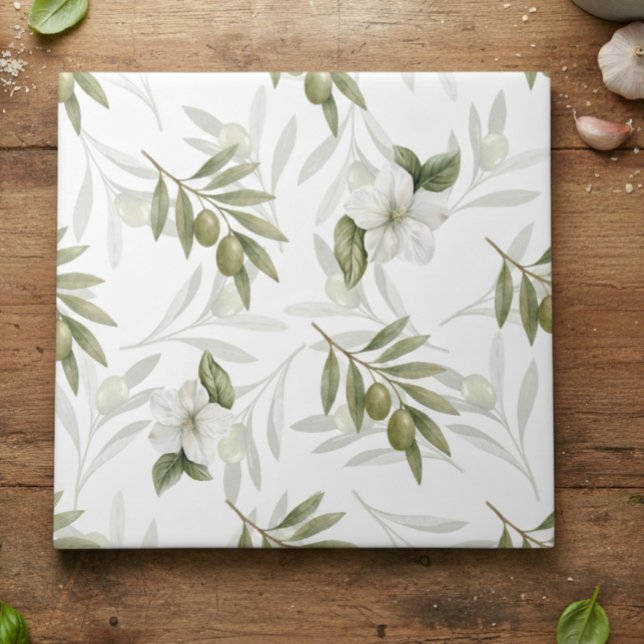 Timeless Sage Olive Watercolor Chic  Tile (Creator Uploaded)