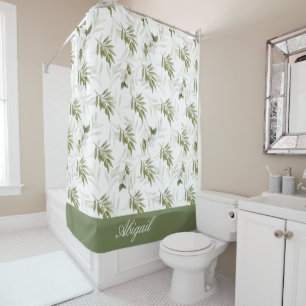 Timeless Sage Olive Watercolor Name  Shower Curtain