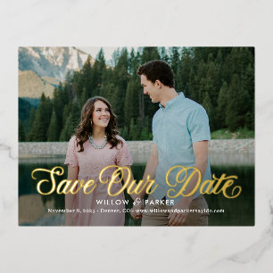 Timeless Script FOIL Save The Date Postcard