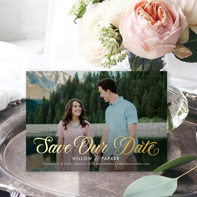 Timeless Script FOIL Wedding Save The Date Card (Creator Uploaded)