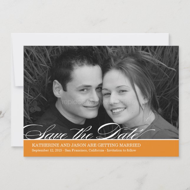 Timeless Script Photo Save The Date - Orange (Front)