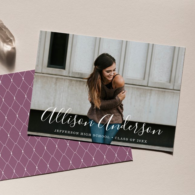 Timeless Script Purple Photo Graduation Announcement (Creator Uploaded)