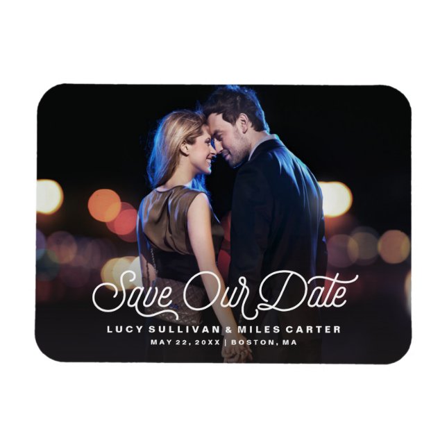 Timeless Script Save Our Date Photo Announcement Magnet (Horizontal)