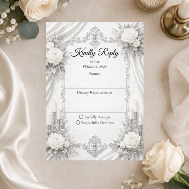 Timeless Silver Ivory Elegance Wedding RSVP Card (Creator Uploaded)