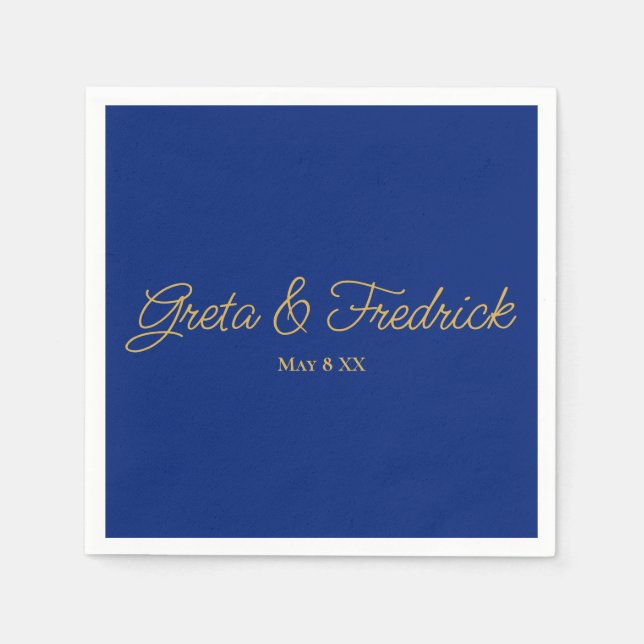 Timeless Simple Elegance Royal Blue Gold Script  Napkin (Front)