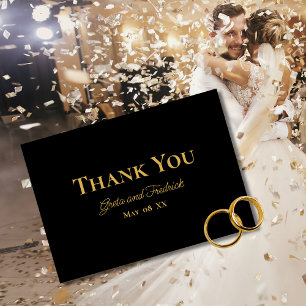 Timeless Simple Minimalist Black Gold Wedding Thank You Card