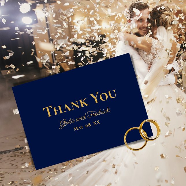 Timeless Simple Minimalist Navy Blue Gold Wedding Thank You Card (Creator Uploaded)