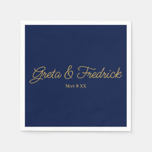 Timeless Simple Minimalist Navy Gold Script Napkin