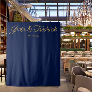 Timeless Simple Minimalist Navy Gold Wall Backdrop Tapestry