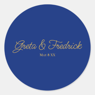 Timeless Simple Minimalist Royal Blue Gold Script Classic Round Sticker